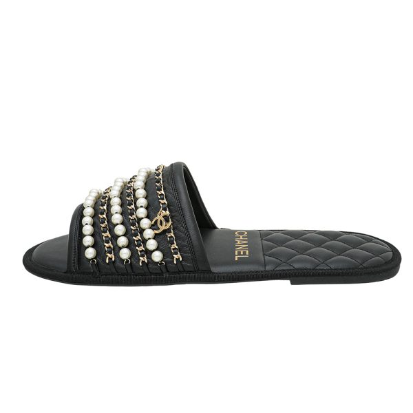 Chanel Black CC Pearl Chain Home Mules Large Online Hot Sale