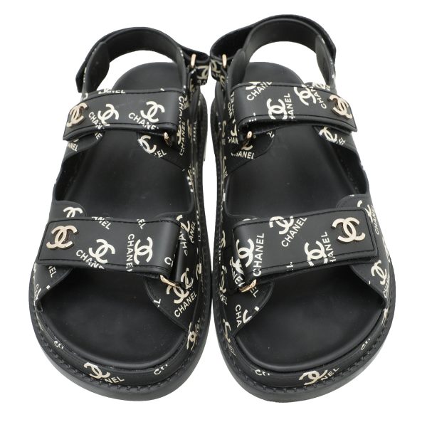 Chanel Black CC Dad Logo Print Sandals 38 Hot on Sale