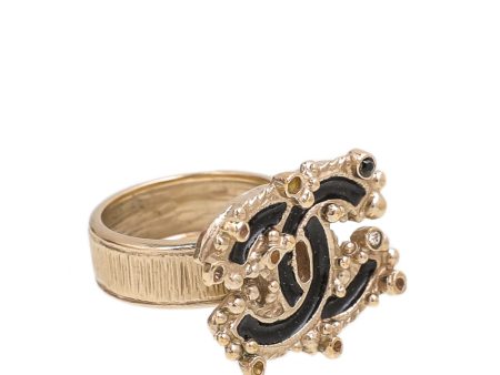 Chanel Black CC Enamel Crystal Ring 57 Cheap