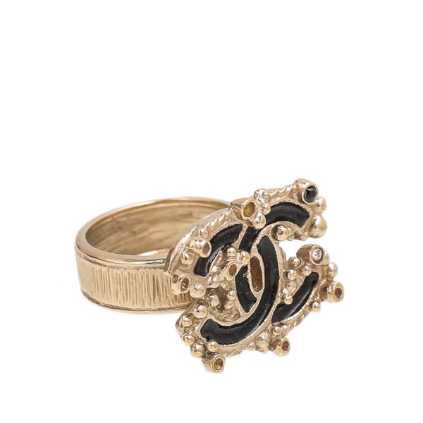 Chanel Black CC Enamel Crystal Ring 57 Cheap