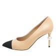 Chanel Bicolor Pearl Heel Pointed Pumps 38 Online