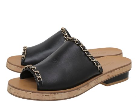 Chanel Black Cork Chain Mules 38 Hot on Sale