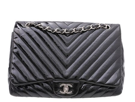 Chanel Black CC Chevron Single Flap Jumbo Bag Hot on Sale