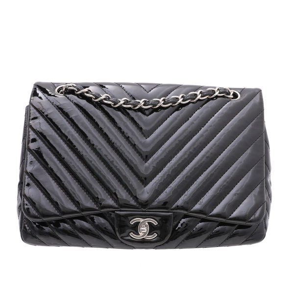 Chanel Black CC Chevron Single Flap Jumbo Bag Hot on Sale