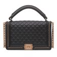 Chanel Black Chain Lined Top Handle Boy Bag For Sale