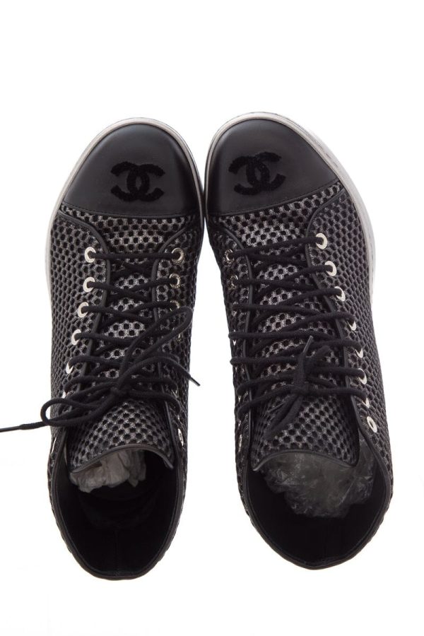 Chanel Black Mesh & Leather CC Sneakers SZ 35 For Discount