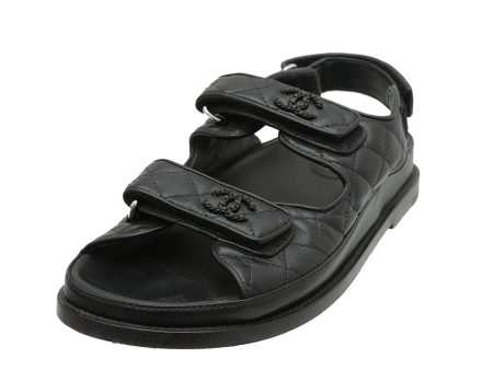 Chanel Black CC Velcro Flat Sandals 39 For Cheap