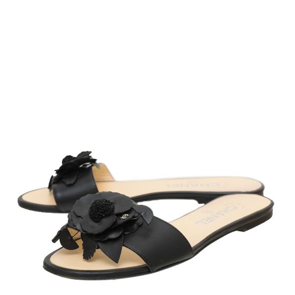 Chanel Bicolor Camellia Slide Flat Sandals 36.5 Online now