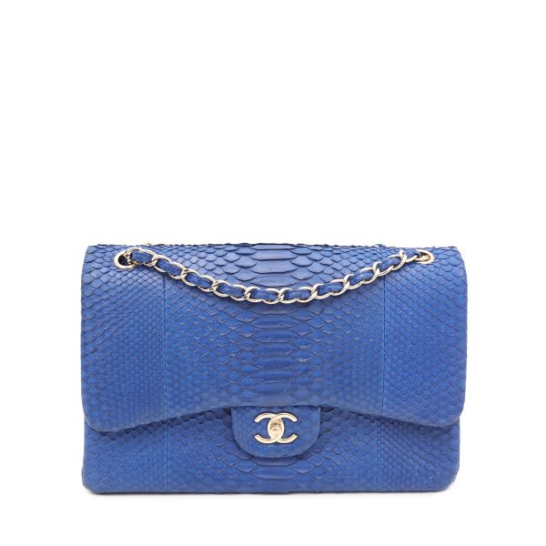 Chanel Blue Python CC Double Flap Jumbo Bag For Cheap