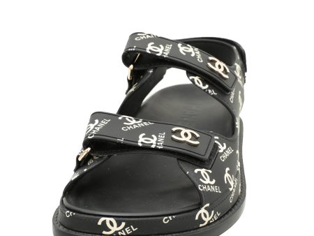 Chanel Black CC Dad Logo Print Sandals 38 Hot on Sale