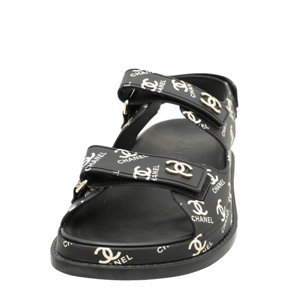 Chanel Black CC Dad Logo Print Sandals 38 Hot on Sale