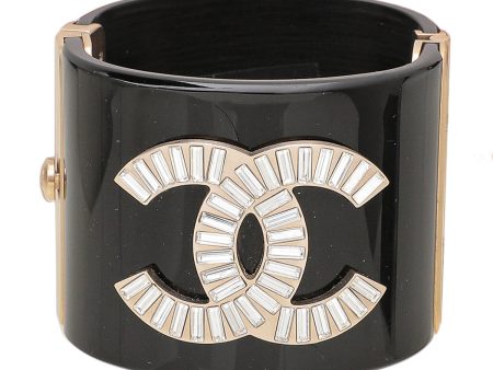 Chanel Black CC Crystal Resin Wide Cuff Bracelet on Sale