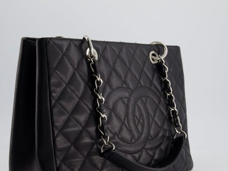 *AMAZING SHAPE* Chanel Black GST Grand Shopper Tote Bag in Caviar Leather with Silver Hardware For Sale