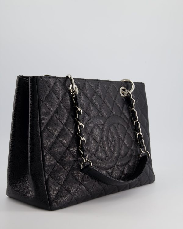 *AMAZING SHAPE* Chanel Black GST Grand Shopper Tote Bag in Caviar Leather with Silver Hardware For Sale