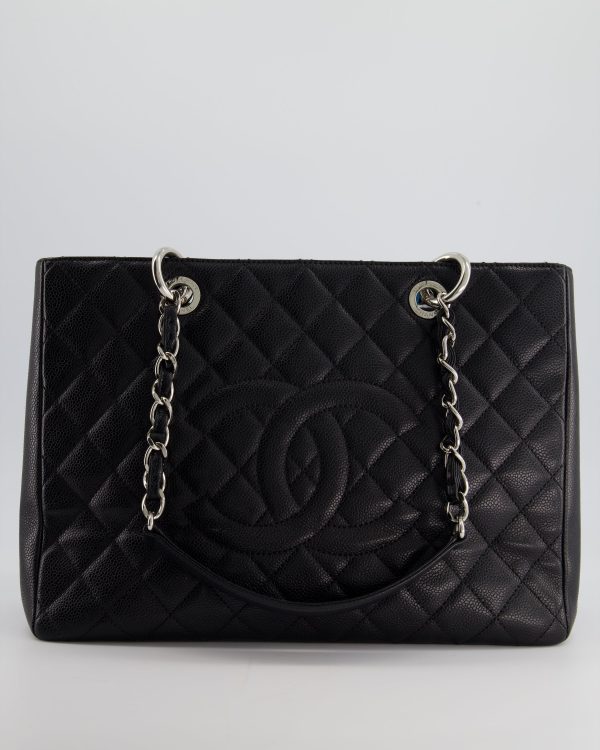 *AMAZING SHAPE* Chanel Black GST Grand Shopper Tote Bag in Caviar Leather with Silver Hardware For Sale